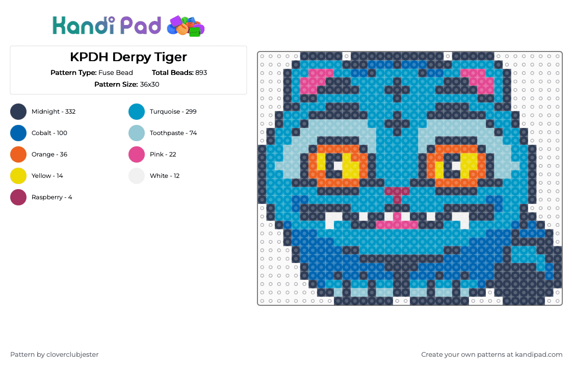 KPDH Derpy Tiger - Fuse Bead Pattern by cloverclubjester on Kandi Pad - purple,light blue