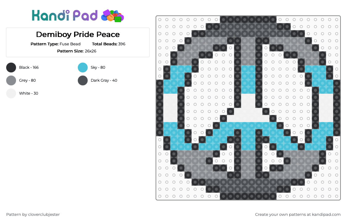 Demiboy Pride Peace - Fuse Bead Pattern by cloverclubjester on Kandi Pad - light blue,gray