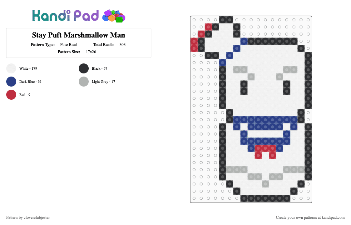 Stay Puft Marshmallow Man - Fuse Bead Pattern by cloverclubjester on Kandi Pad - white,blue