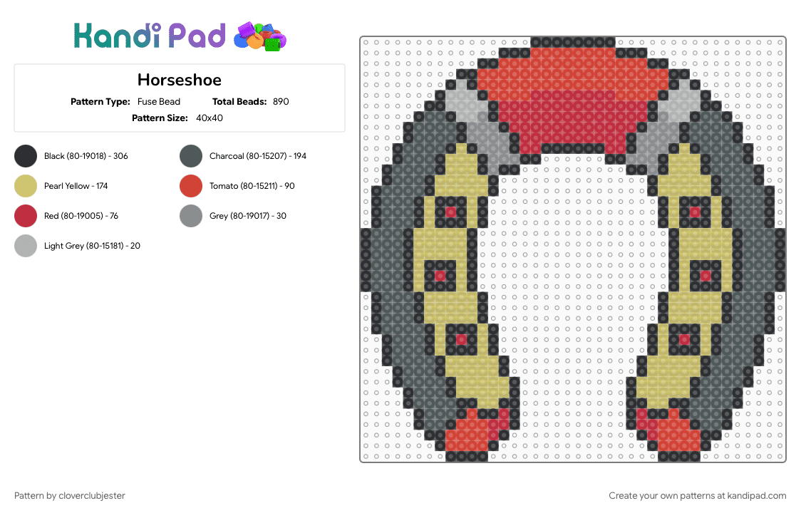 Horseshoe - Fuse Bead Pattern by cloverclubjester on Kandi Pad - pink, red, yellow