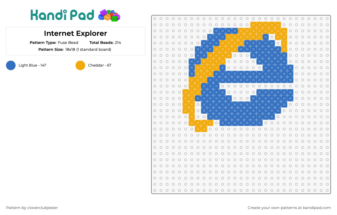 Internet Explorer - Fuse Bead Pattern by cloverclubjester on Kandi Pad - internet explorer,logo,browser,web,classic,blue,yellow