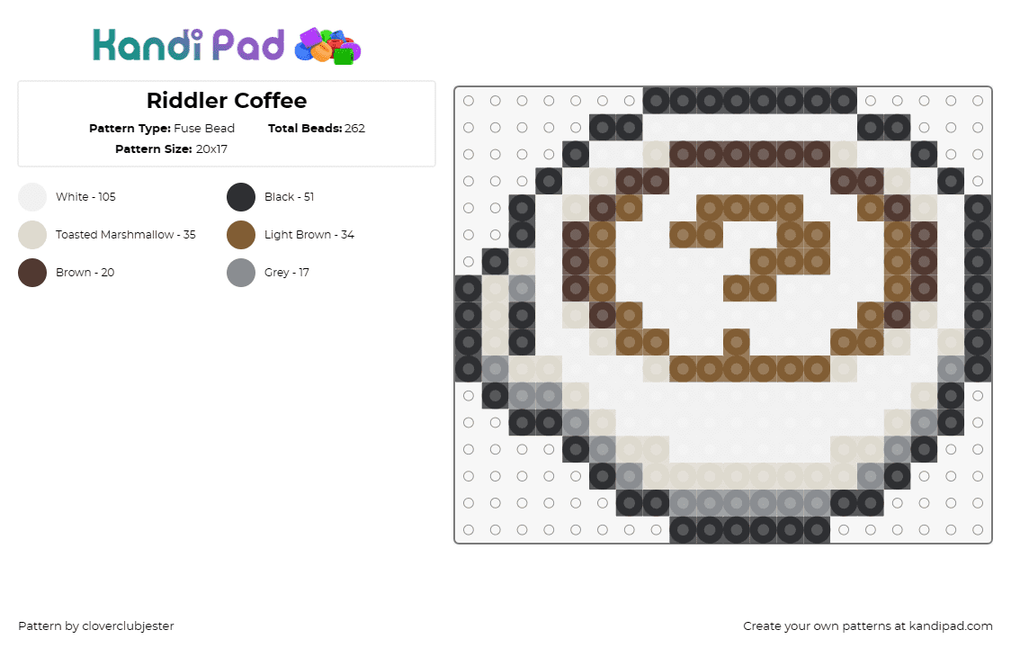 Riddler Coffee - Fuse Bead Pattern by cloverclubjester on Kandi Pad - coffee,latte,riddler,batman,comic,question mark,cup,drink,white,brown