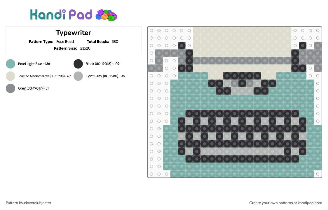 Typewriter - Fuse Bead Pattern by cloverclubjester on Kandi Pad - beige, teal