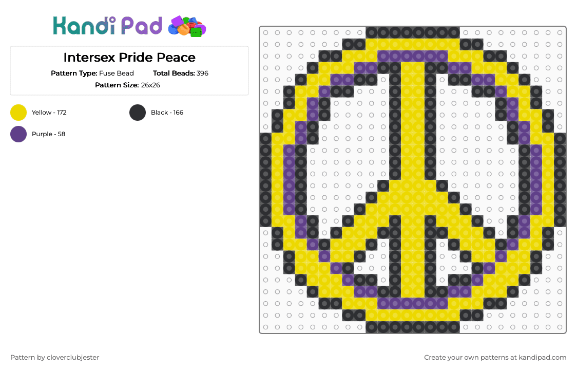 Intersex Pride Peace - Fuse Bead Pattern by cloverclubjester on Kandi Pad - yellow,pride,lgbtqia,peace