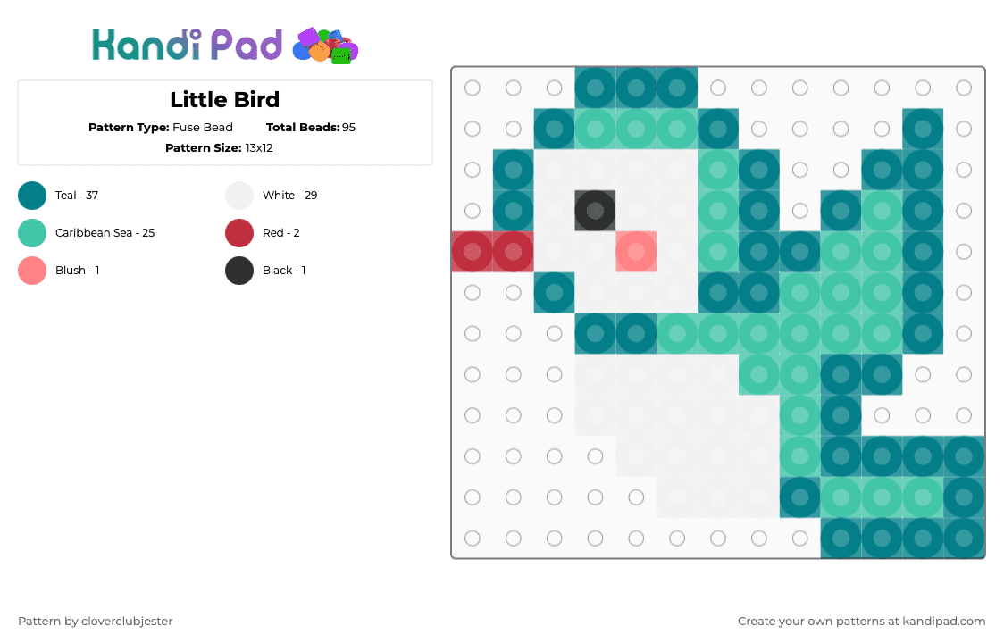 Little Bird - Fuse Bead Pattern by cloverclubjester on Kandi Pad - teal