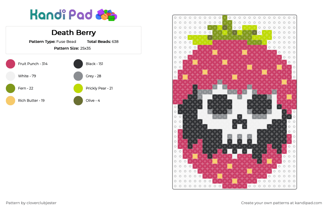 Death Berry - Fuse Bead Pattern by cloverclubjester on Kandi Pad - pink
