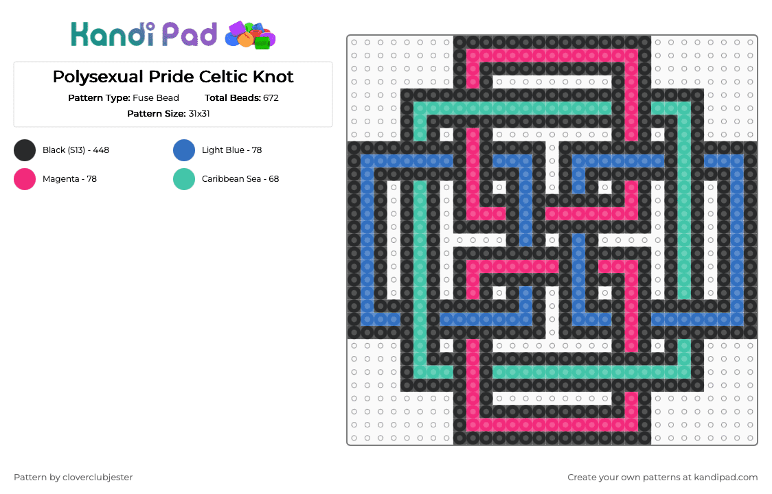 Polysexual Pride Celtic Knot - Fuse Bead Pattern by cloverclubjester on Kandi Pad - black,blue,pink