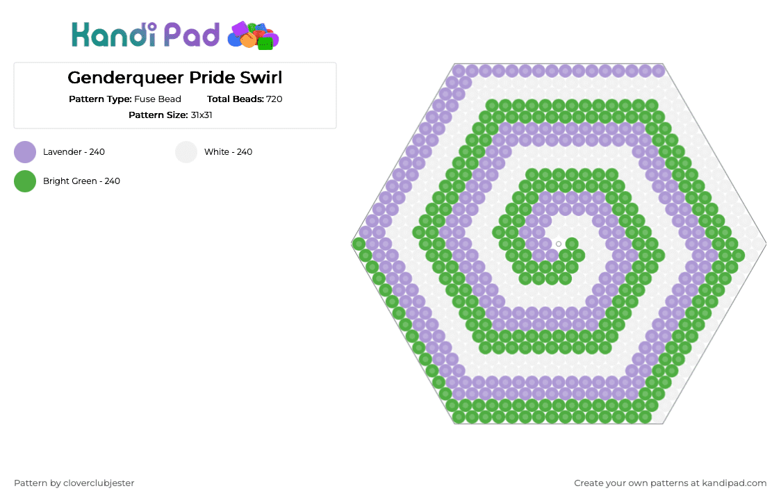 Genderqueer Pride Swirl - Fuse Bead Pattern by cloverclubjester on Kandi Pad - pink,green