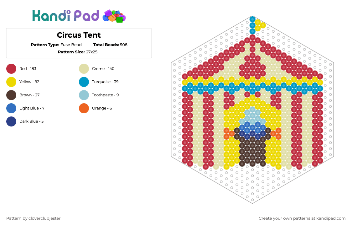 Circus Tent - Fuse Bead Pattern by cloverclubjester on Kandi Pad - yellow,red