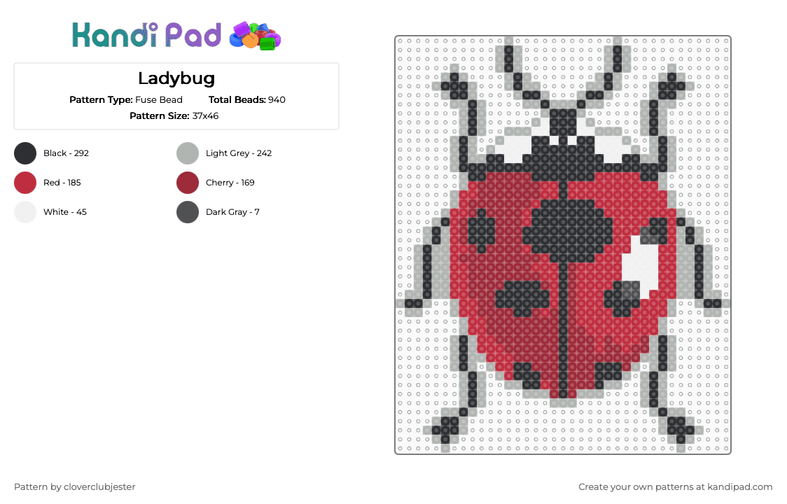 Ladybug - Fuse Bead Pattern by cloverclubjester on Kandi Pad - red,beige