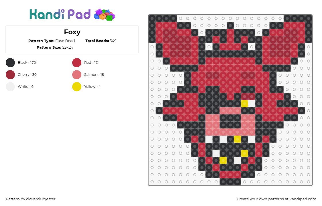 Foxy - Fuse Bead Pattern by cloverclubjester on Kandi Pad - foxy,fnaf,five nights at freddys,video game,character,horror,red