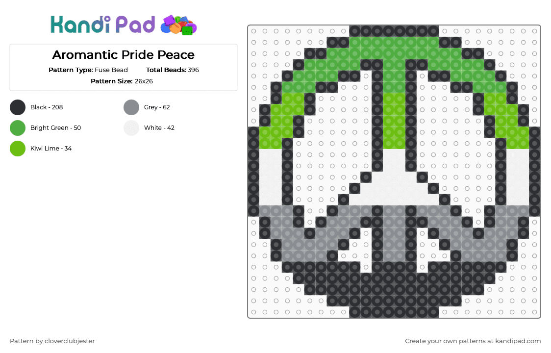 Aromantic Pride Peace - Fuse Bead Pattern by cloverclubjester on Kandi Pad - green,gray,pride,lgbtqia,peace