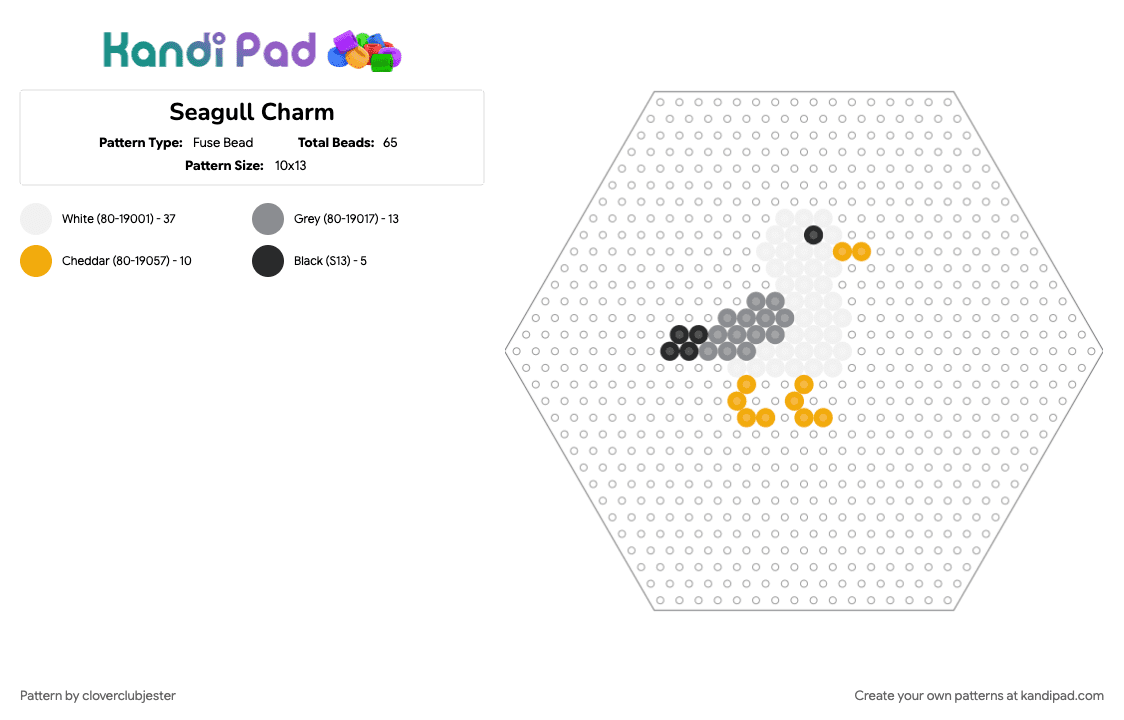 Seagull Charm - Fuse Bead Pattern by cloverclubjester on Kandi Pad - gray, orange, white