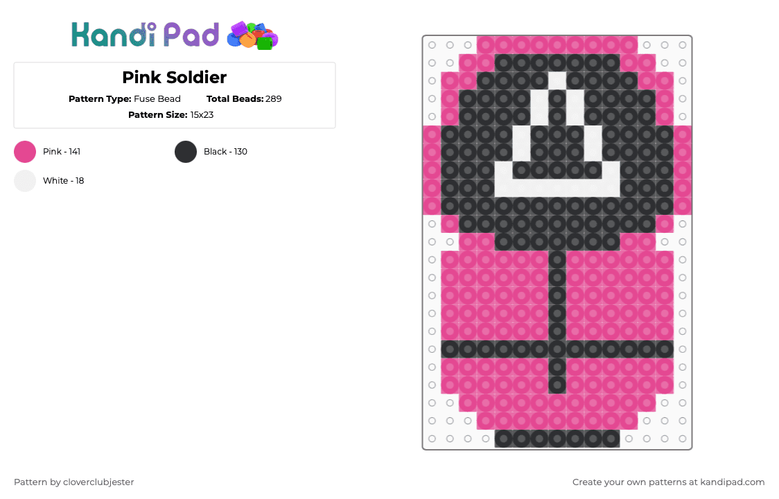 Pink Soldier - Fuse Bead Pattern by cloverclubjester on Kandi Pad - pink