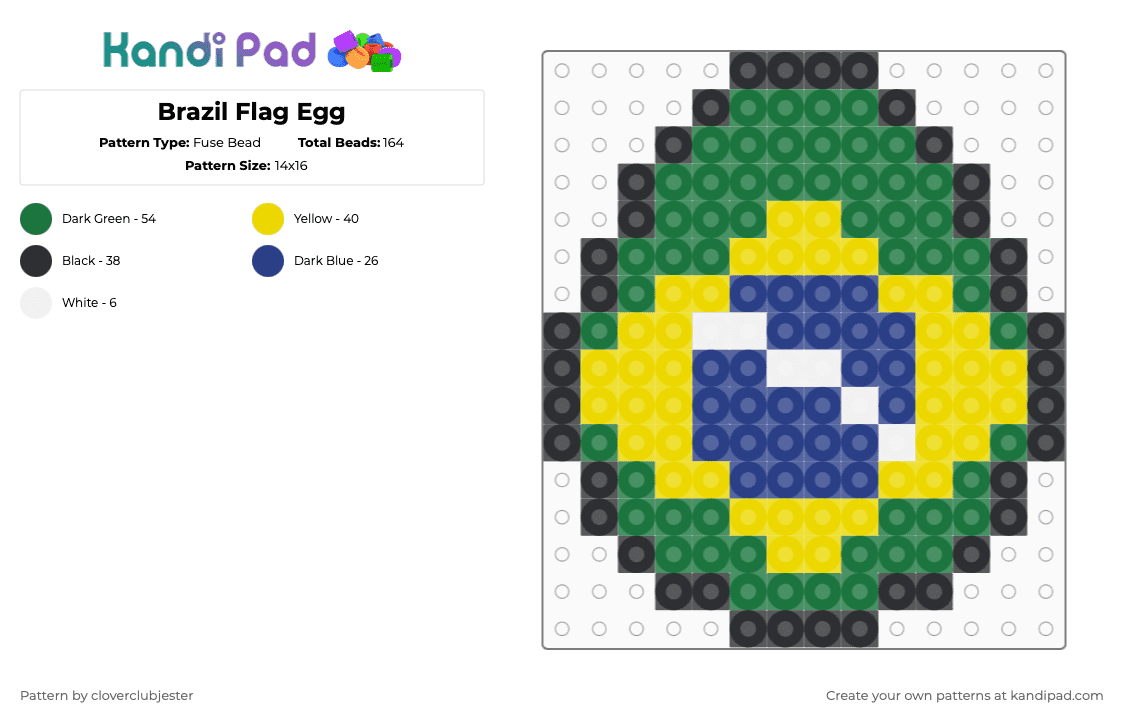 Brazil Flag Egg - Fuse Bead Pattern by cloverclubjester on Kandi Pad - yellow,green