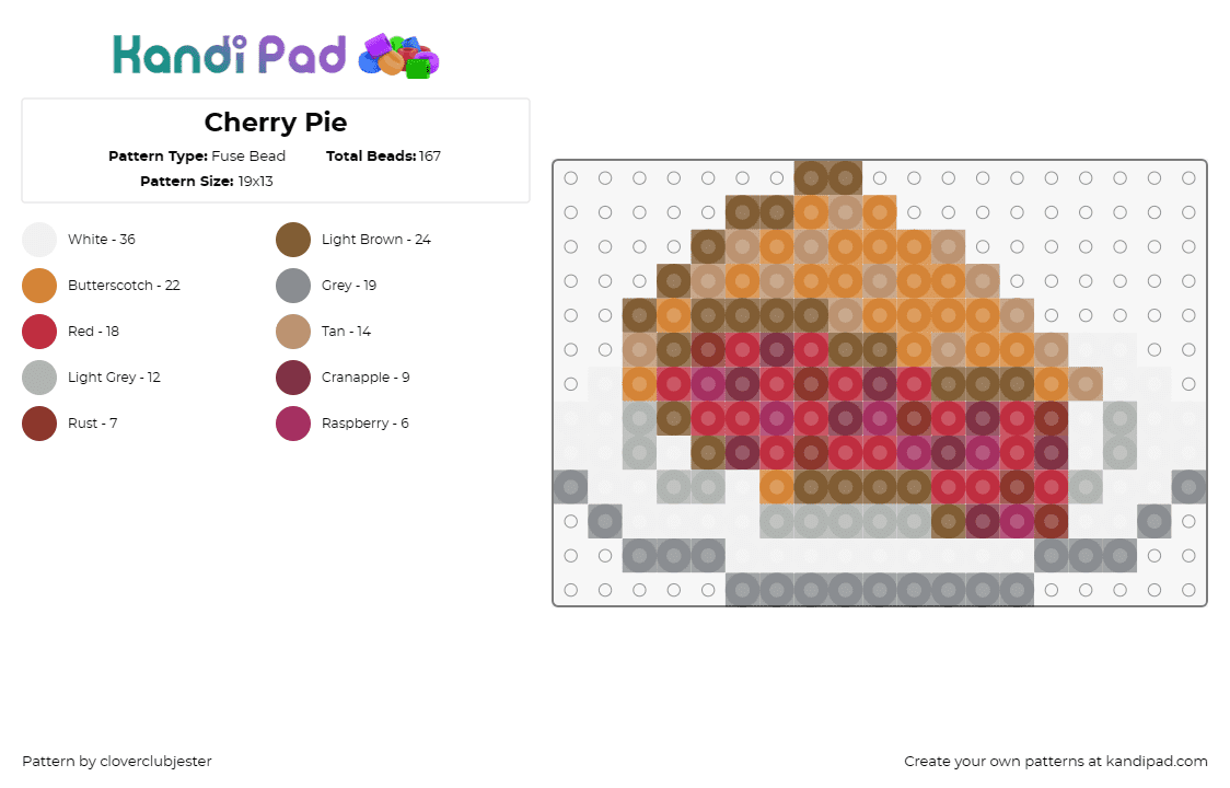 Cherry Pie - Fuse Bead Pattern by cloverclubjester on Kandi Pad - pie,cherry,dessert,sweet,fruit,food,fall,plate,baking,season,autumn,orange,red