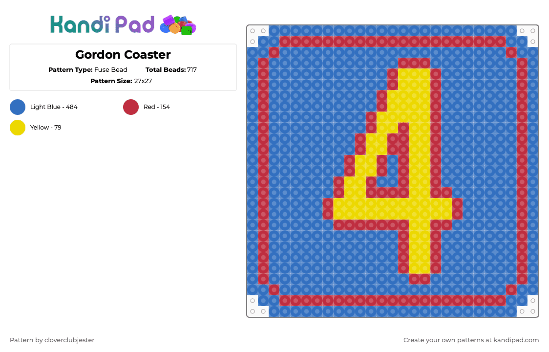 Gordon Coaster - Fuse Bead Pattern by cloverclubjester on Kandi Pad - blue