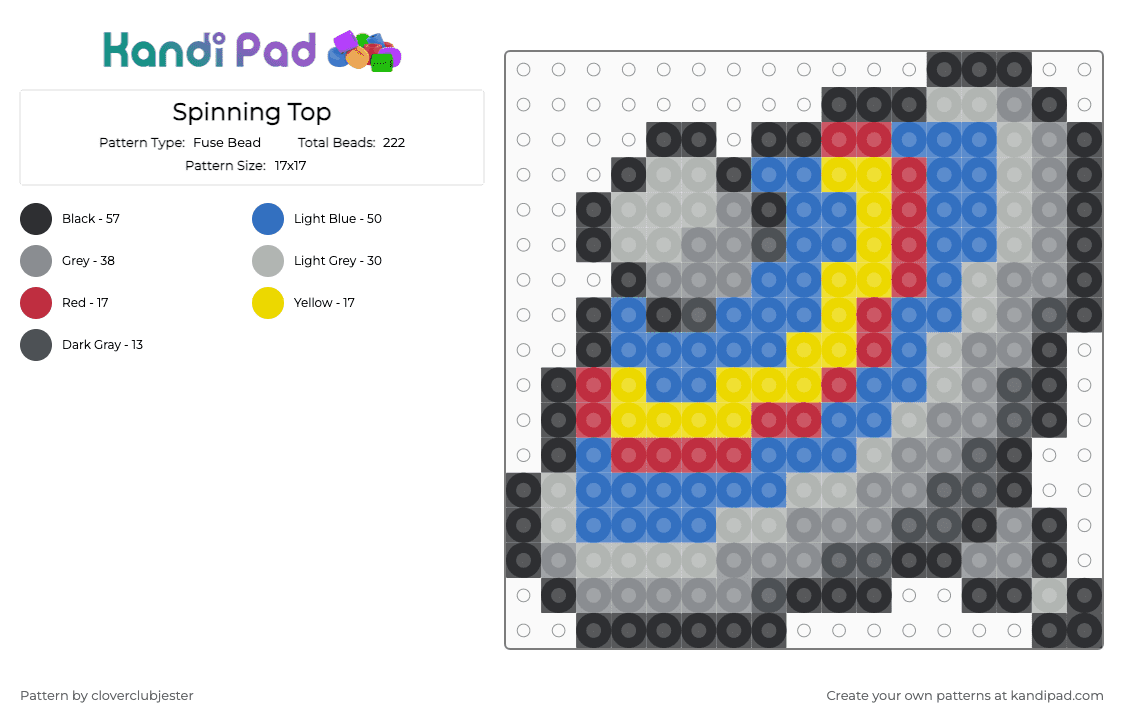 Spinning Top - Fuse Bead Pattern by cloverclubjester on Kandi Pad - gray,blue