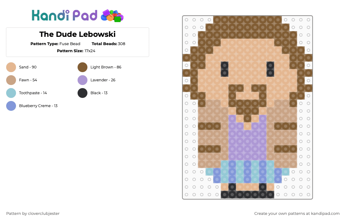 The Dude Lebowski - Fuse Bead Pattern by cloverclubjester on Kandi Pad - dude,big lebowski,beige,tan