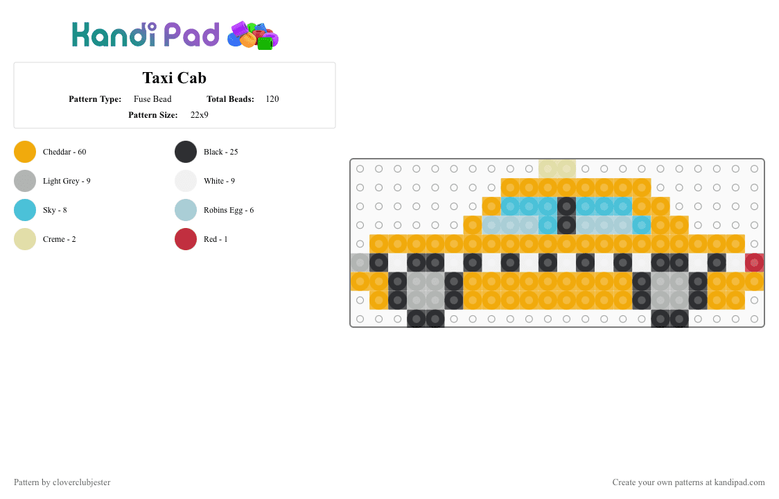 Taxi Cab - Fuse Bead Pattern by cloverclubjester on Kandi Pad - cab, orange, taxi