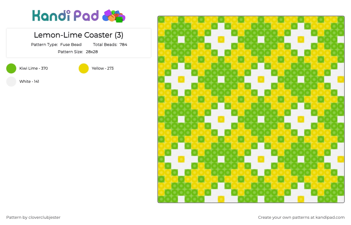 Lemon-Lime Coaster (3) - Fuse Bead Pattern by cloverclubjester on Kandi Pad - green, yellow