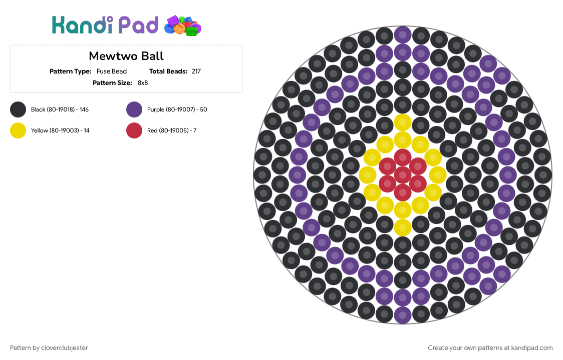Mewtwo Ball - Fuse Bead Pattern by cloverclubjester on Kandi Pad - black, purple