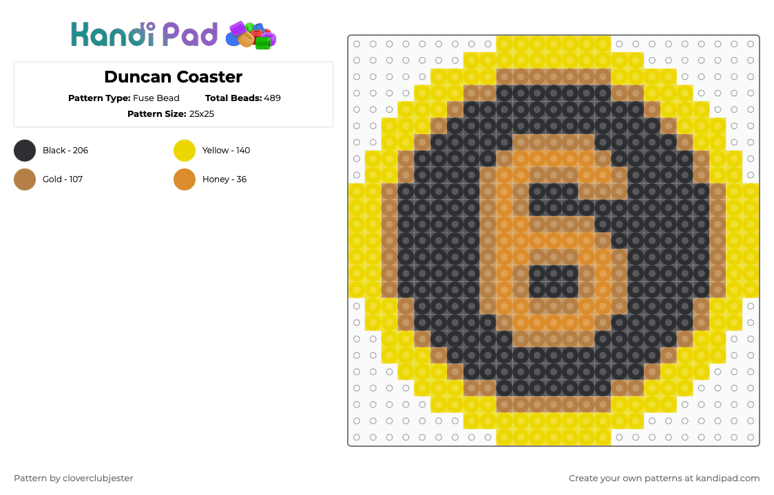 Duncan Coaster - Fuse Bead Pattern by cloverclubjester on Kandi Pad - tan,yellow