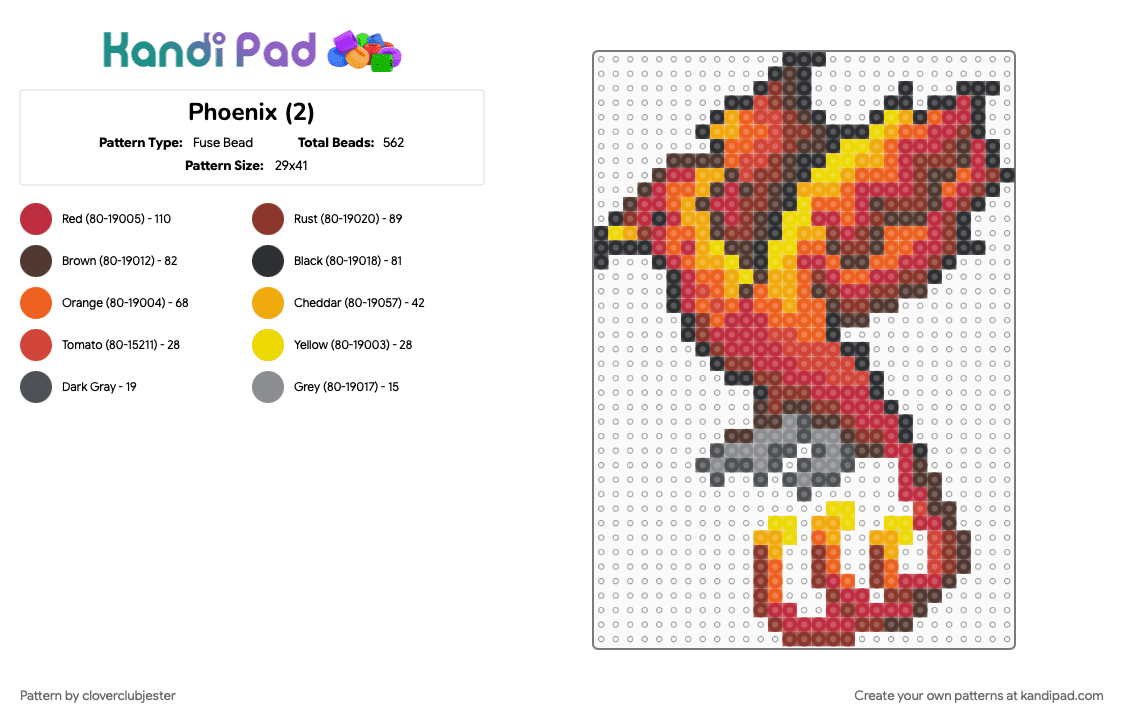 Phoenix (2) - Fuse Bead Pattern by cloverclubjester on Kandi Pad - orange, red