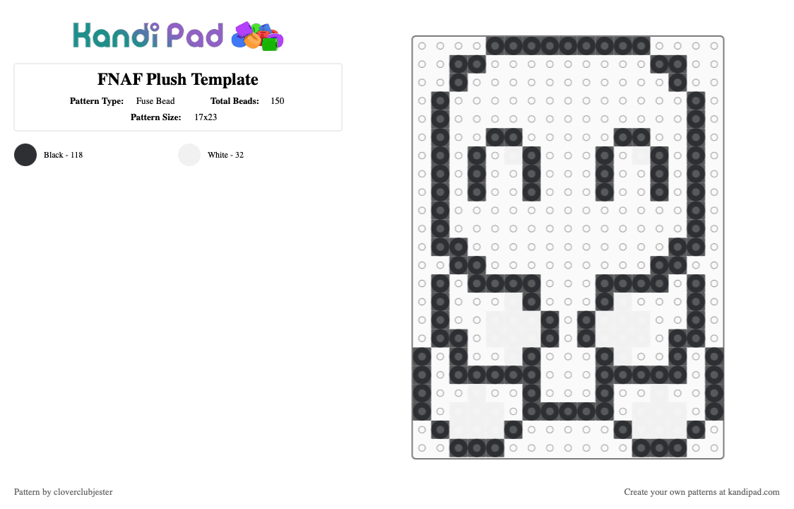 FNAF Plush Template - Fuse Bead Pattern by cloverclubjester on Kandi Pad - black