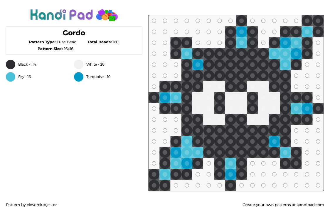 Gordo - Fuse Bead Pattern by cloverclubjester on Kandi Pad - gordo,kirby,nintendo,character,video game,black,light blue