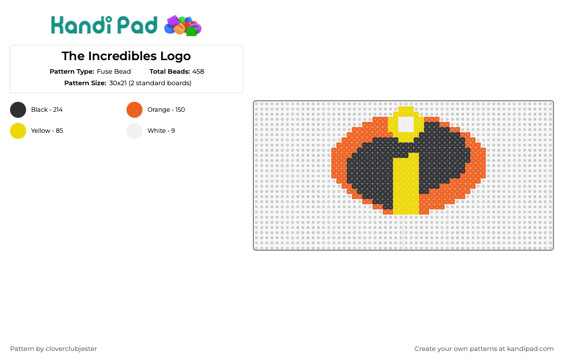 The Incredibles Logo - Fuse Bead Pattern by cloverclubjester on Kandi Pad - incredibles,logo,disney,movie,yellow,orange,black
