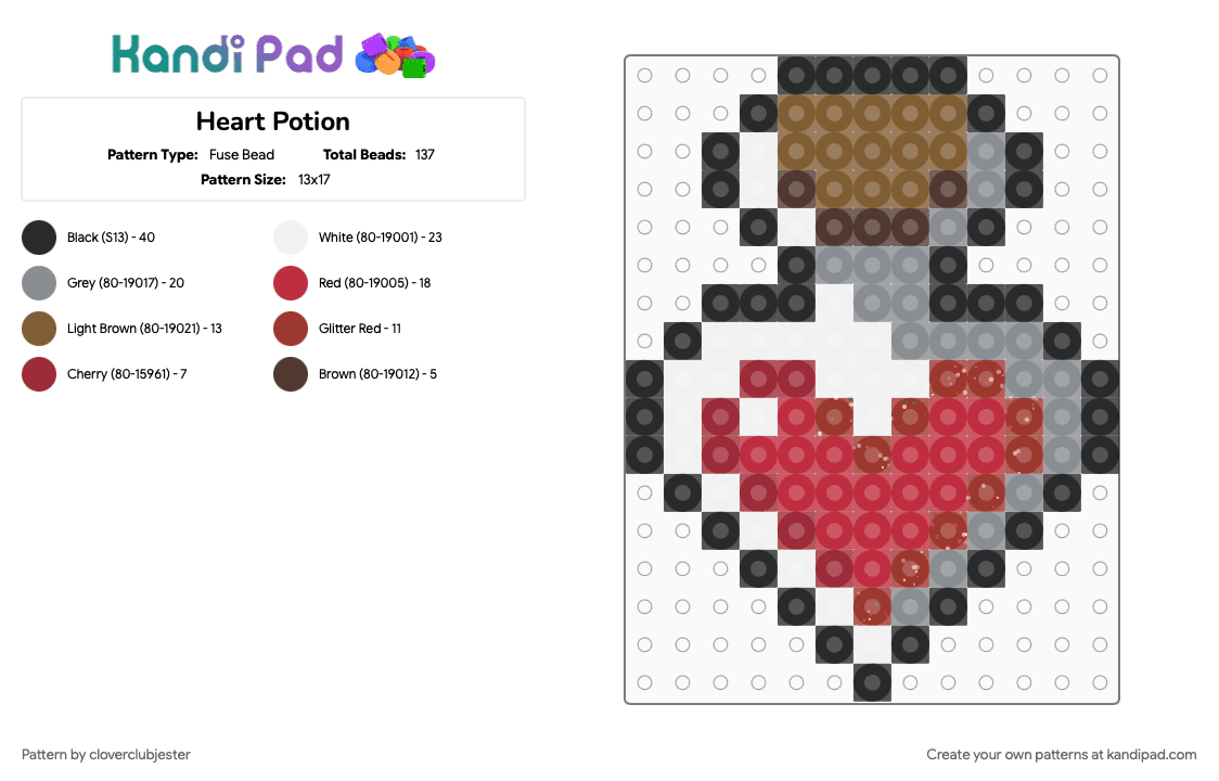 Heart Potion - Fuse Bead Pattern by cloverclubjester on Kandi Pad - gray, heart, potion, red