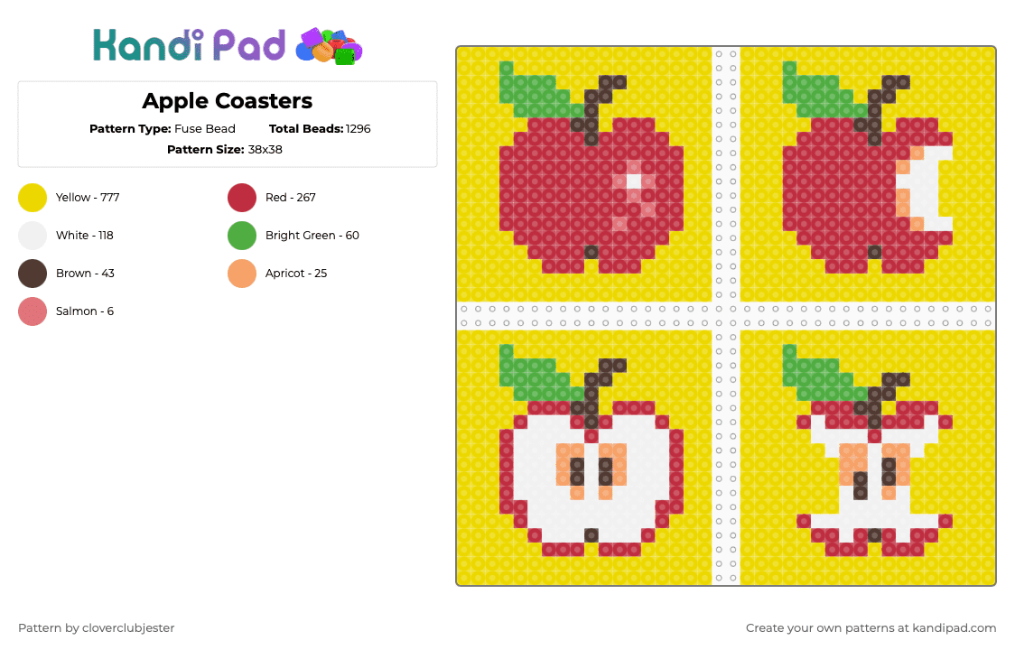 Apple Coasters - Fuse Bead Pattern by cloverclubjester on Kandi Pad - apple,fruit,yellow,red