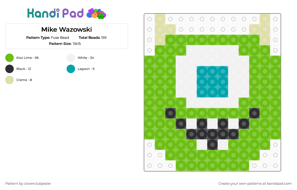 Mike Wazowski - Fuse Bead Pattern by cloverclubjester on Kandi Pad - green