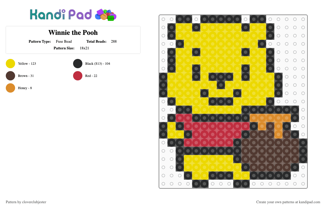 Winnie the Pooh - Fuse Bead Pattern by cloverclubjester on Kandi Pad - yellow