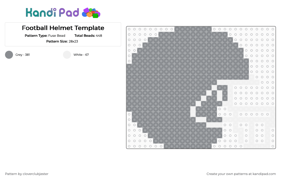 Football Helmet Template - Fuse Bead Pattern by cloverclubjester on Kandi Pad - gray