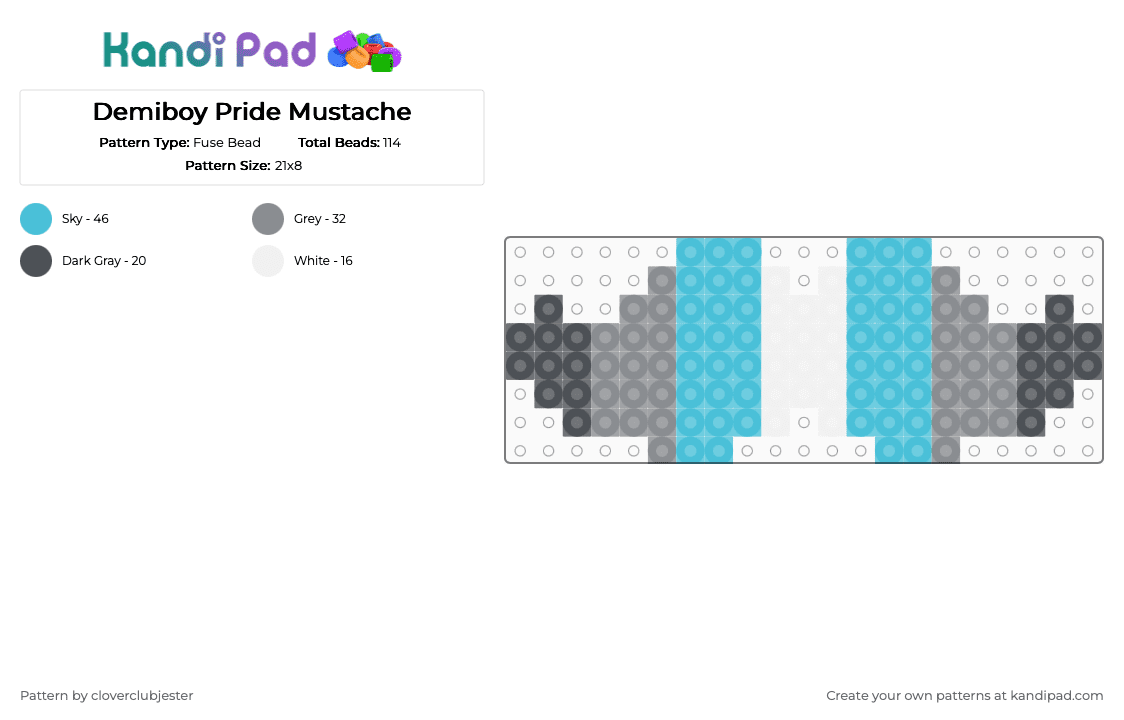 Demiboy Pride Mustache - Fuse Bead Pattern by cloverclubjester on Kandi Pad - light blue,gray