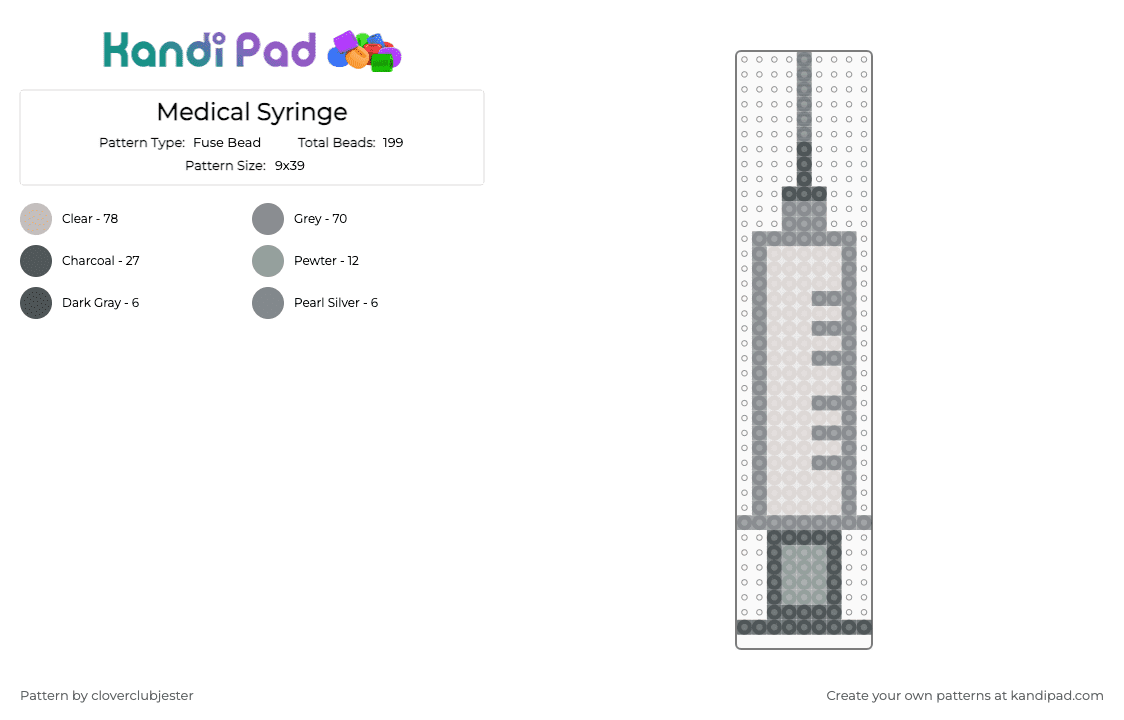 Medical Syringe - Fuse Bead Pattern by cloverclubjester on Kandi Pad - gray,beige