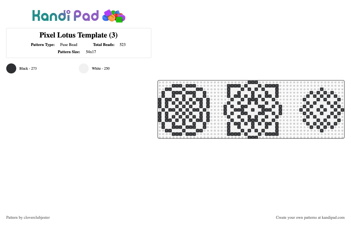 Pixel Lotus Template (3) - Fuse Bead Pattern by cloverclubjester on Kandi Pad - black,white