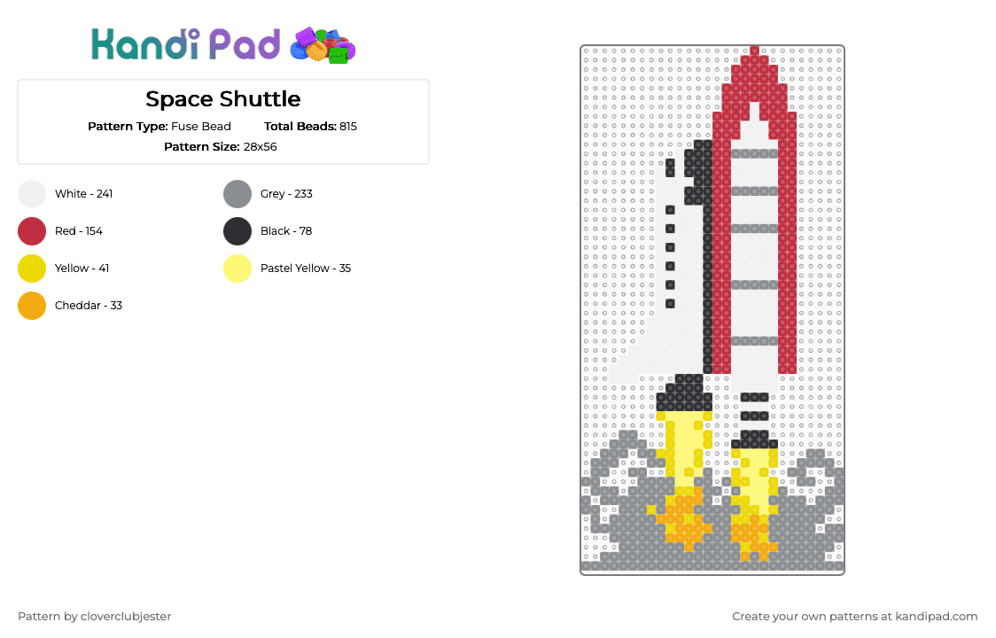 Space Shuttle - Fuse Bead Pattern by cloverclubjester on Kandi Pad - red,gray