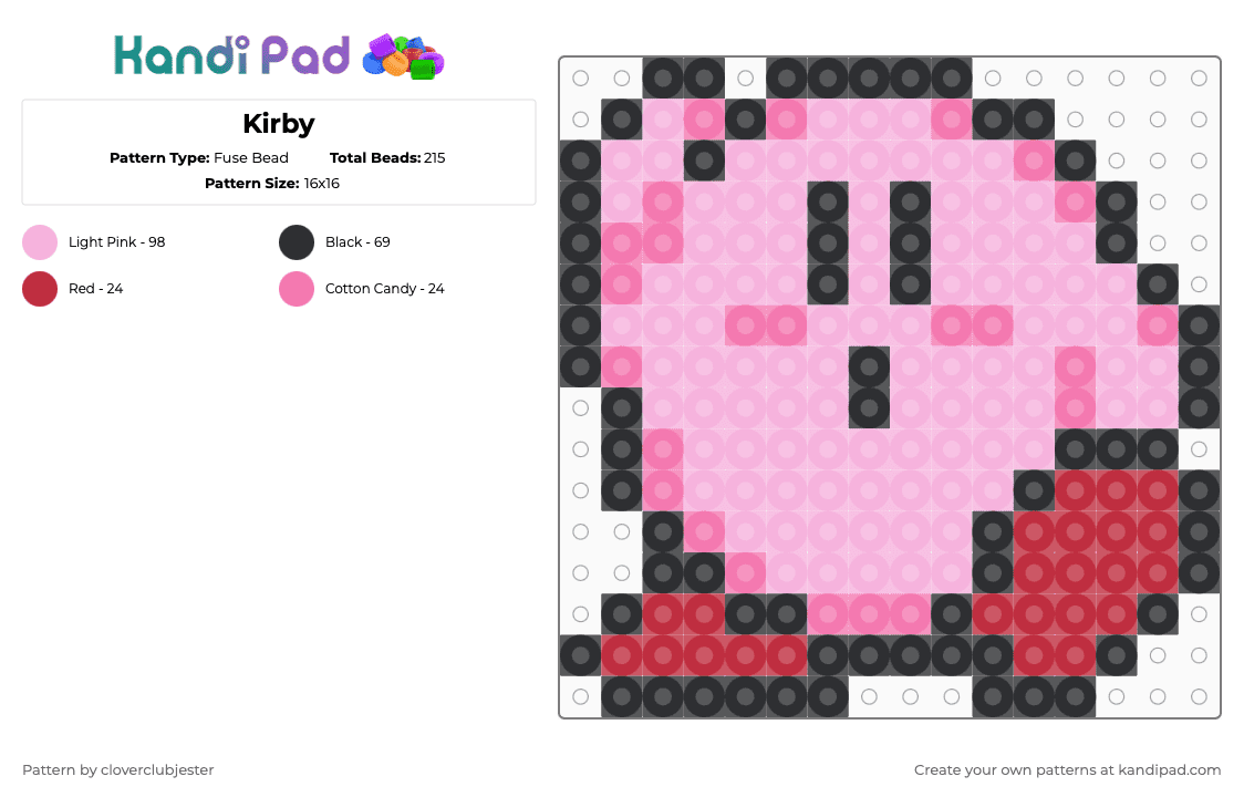 Kirby - Fuse Bead Pattern by cloverclubjester on Kandi Pad - pink