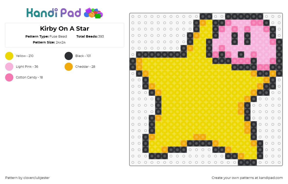 Kirby On A Star - Fuse Bead Pattern by cloverclubjester on Kandi Pad - kirby,star,nintendo,character,video game,yellow,pink