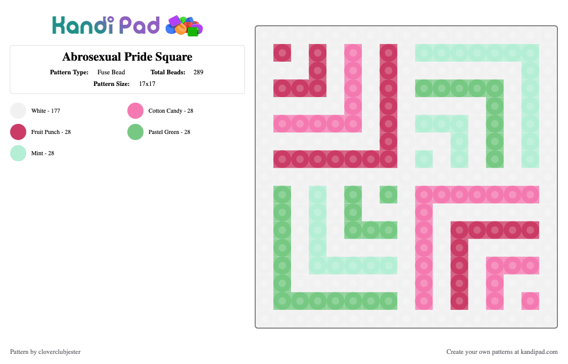 Abrosexual Pride Square - Fuse Bead Pattern by cloverclubjester on Kandi Pad - white,pink