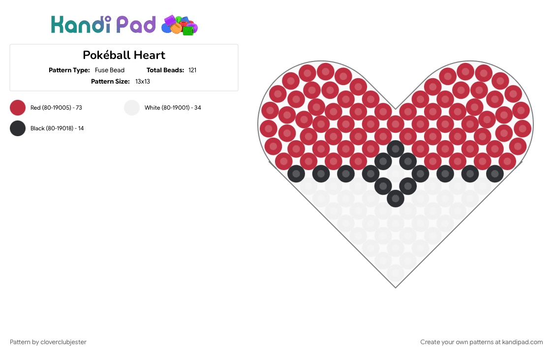 Pokéball Heart - Fuse Bead Pattern by cloverclubjester on Kandi Pad - red, white