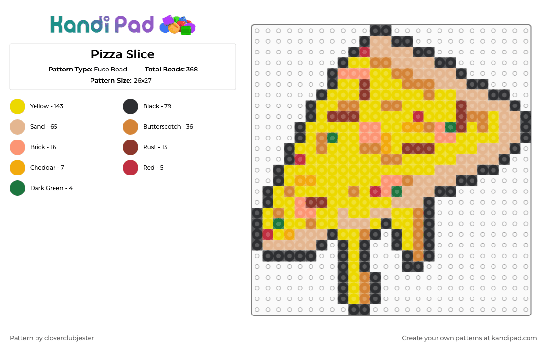 Pizza Slice - Fuse Bead Pattern by cloverclubjester on Kandi Pad - beige,yellow,orange
