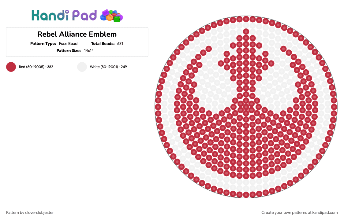 Rebel Alliance Emblem - Fuse Bead Pattern by cloverclubjester on Kandi Pad - red, white