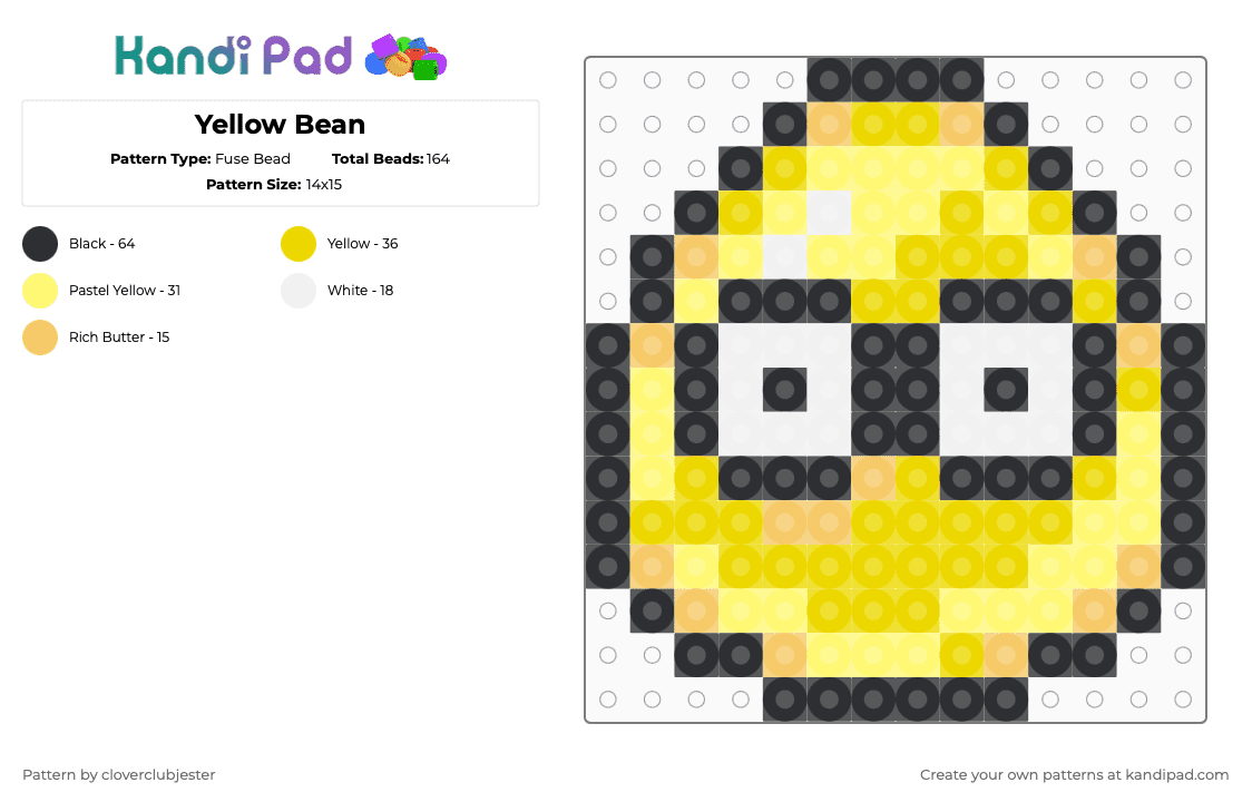 Yellow Bean - Fuse Bead Pattern by cloverclubjester on Kandi Pad - yellow