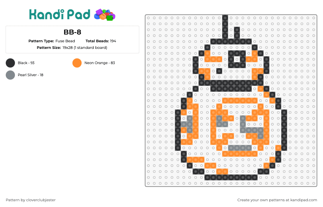 BB-8 - Fuse Bead Pattern by cloverclubjester on Kandi Pad - bb8,droid,star wars,robot,character,movie,scifi,orange