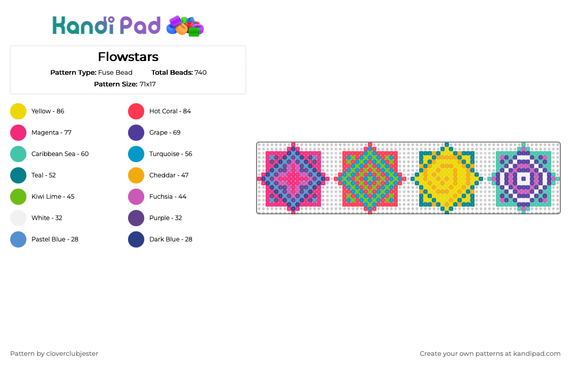 Flowstars - Fuse Bead Pattern by cloverclubjester on Kandi Pad - red,yellow,purple,colorful