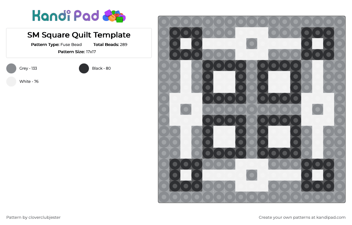 SM Square Quilt Template - Fuse Bead Pattern by cloverclubjester on Kandi Pad - gray,white